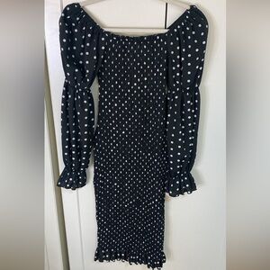 Black Puffed Long Sleeve Off Shoulder Shirred Bodycon Dress Coquette Girl